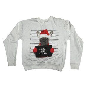 French Bulldog Christmas Sweatshirt Santa I Can Explain Graphic White Size Small